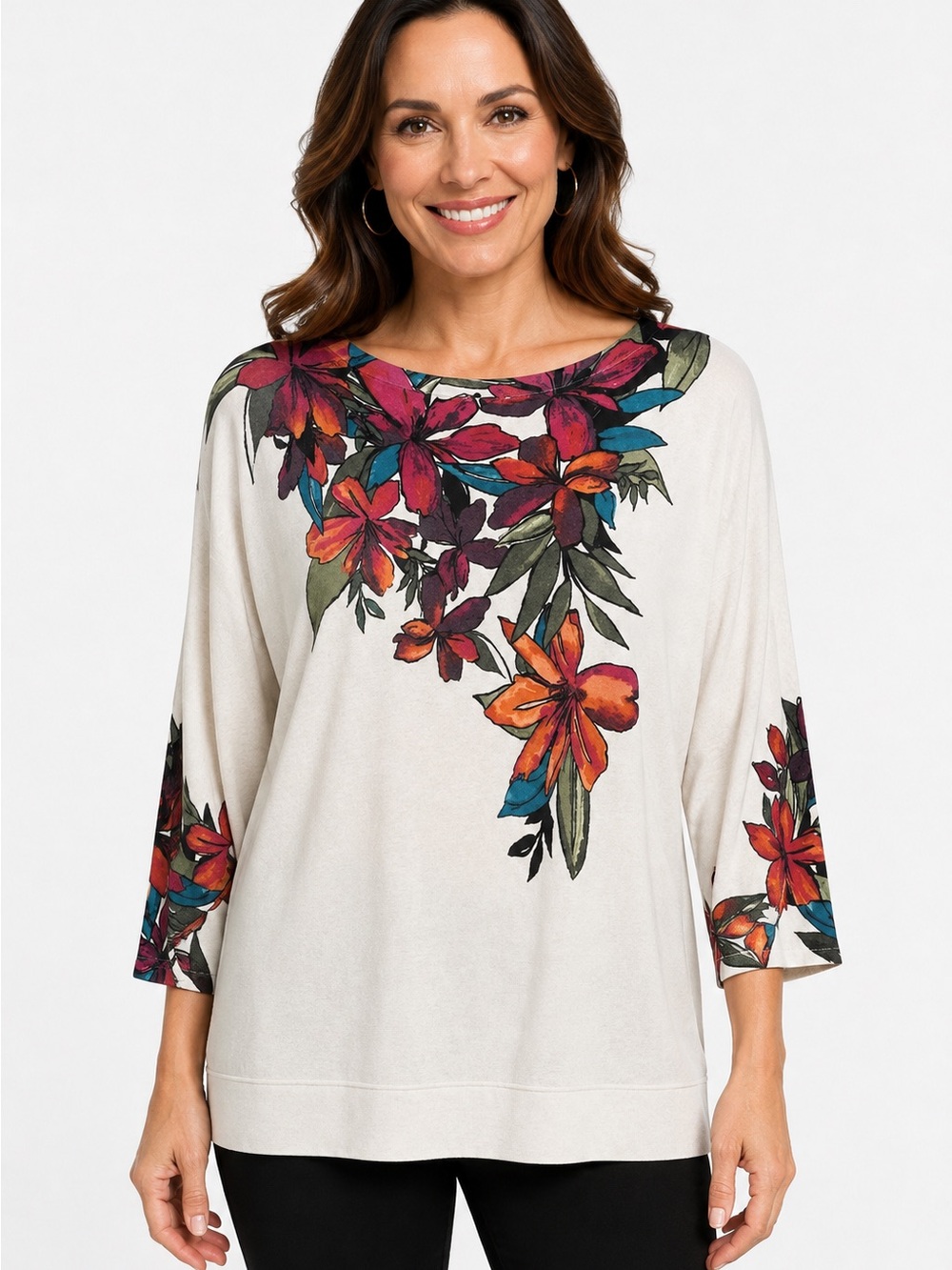 Chico's Cream Tunic with Multicolor Floral Yoke